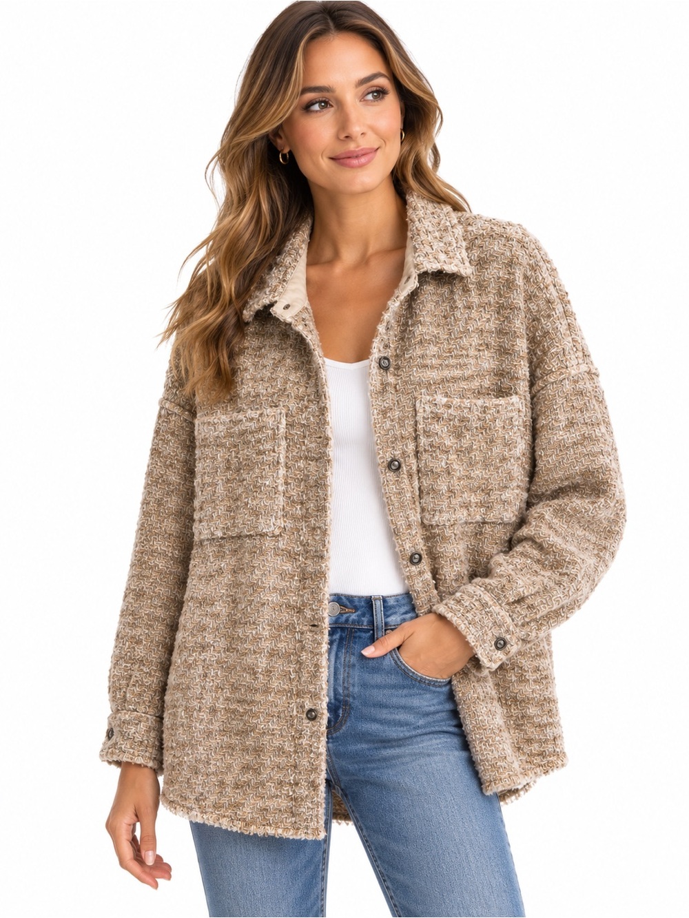 IRO Beige Bouclé Teddy Shacket Jacket